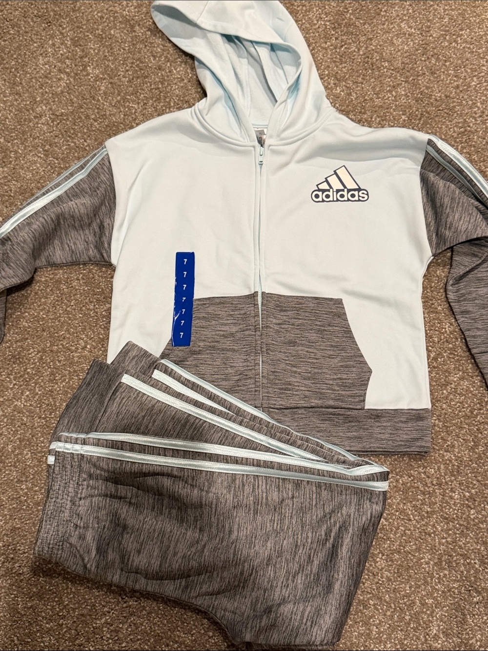 adidas Kids Light Blue & Gray Hooded Jogger Set